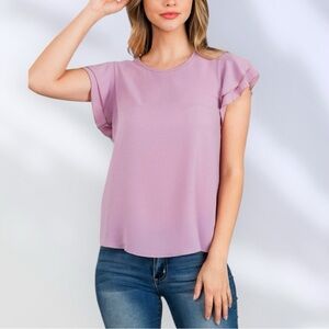 Perfect Peach Textured Knit Layered Ruffle Sleeve Top Women’s S (4/6) Lilac